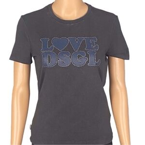 DESIGUAL dark grey tee with LOVE DSGL trimmed in tiny crystals Medium VGUC